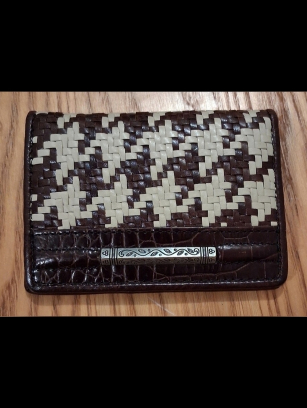 EUC Vintage Brighton Mocha & Tan Croc Houndstooth Casual Woven Everyday Wallet